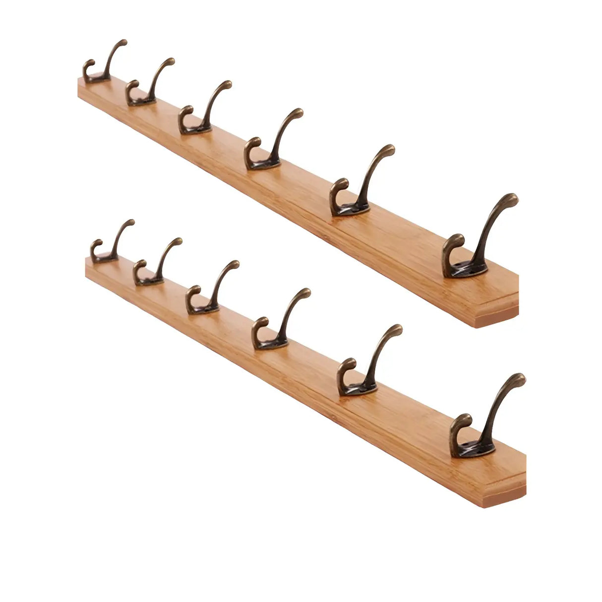Rustic Brown Wooden Wall-Mount Coat Rack with Hooks Image - 40
