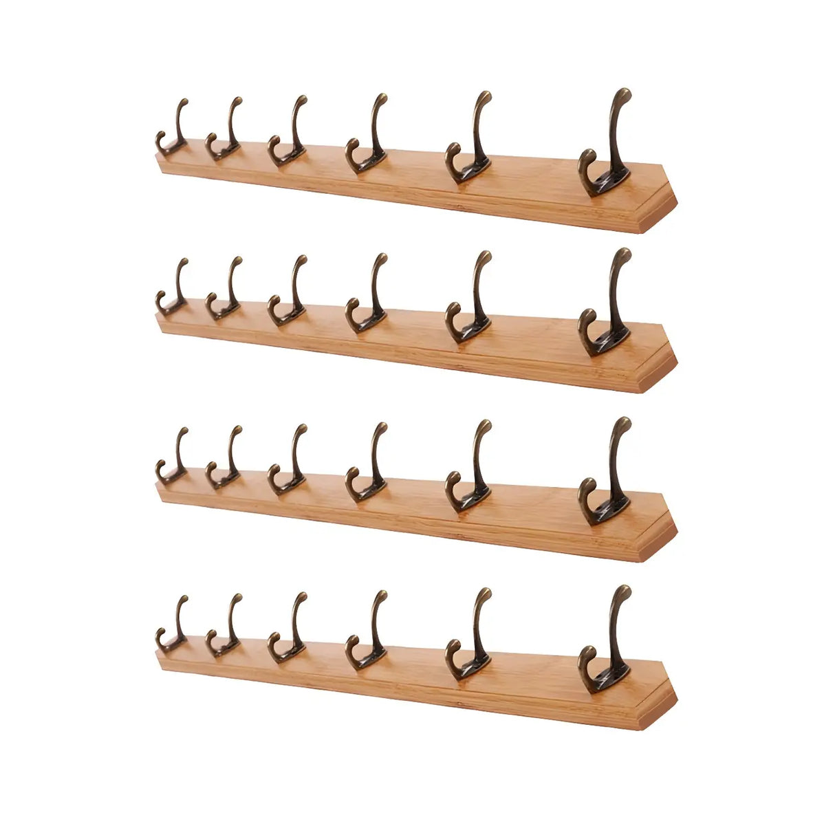 Rustic Brown Wooden Wall-Mount Coat Rack with Hooks Image - 41