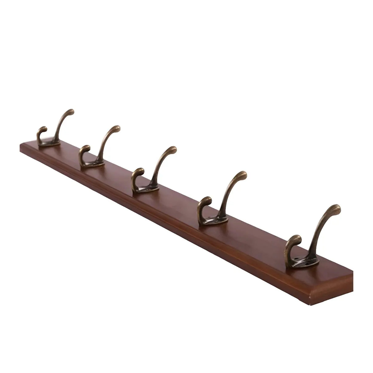 Rustic Brown Wooden Wall-Mount Coat Rack with Hooks Image - 18