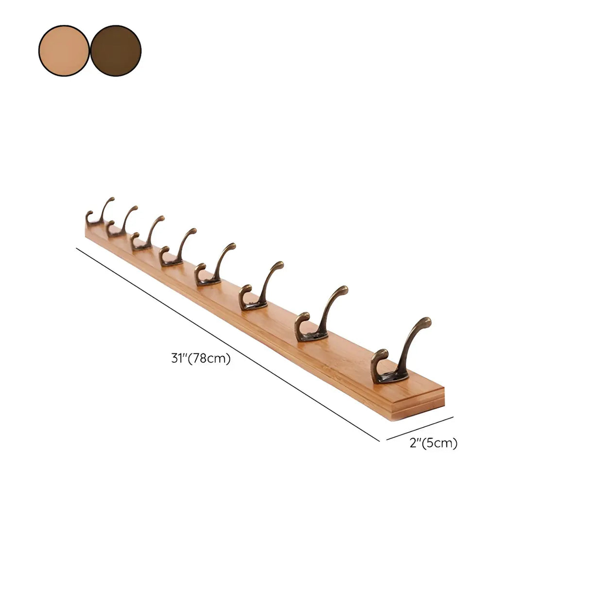 Rustic Brown Wooden Wall-Mount Coat Rack with Hooks Image - 46