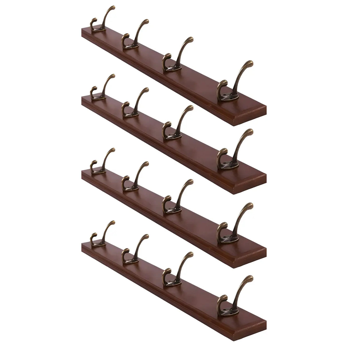 Rustic Brown Wooden Wall-Mount Coat Rack with Hooks Image - 28