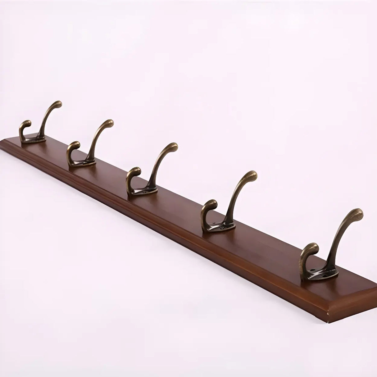 Rustic Brown Wooden Wall-Mount Coat Rack with Hooks Image - 27