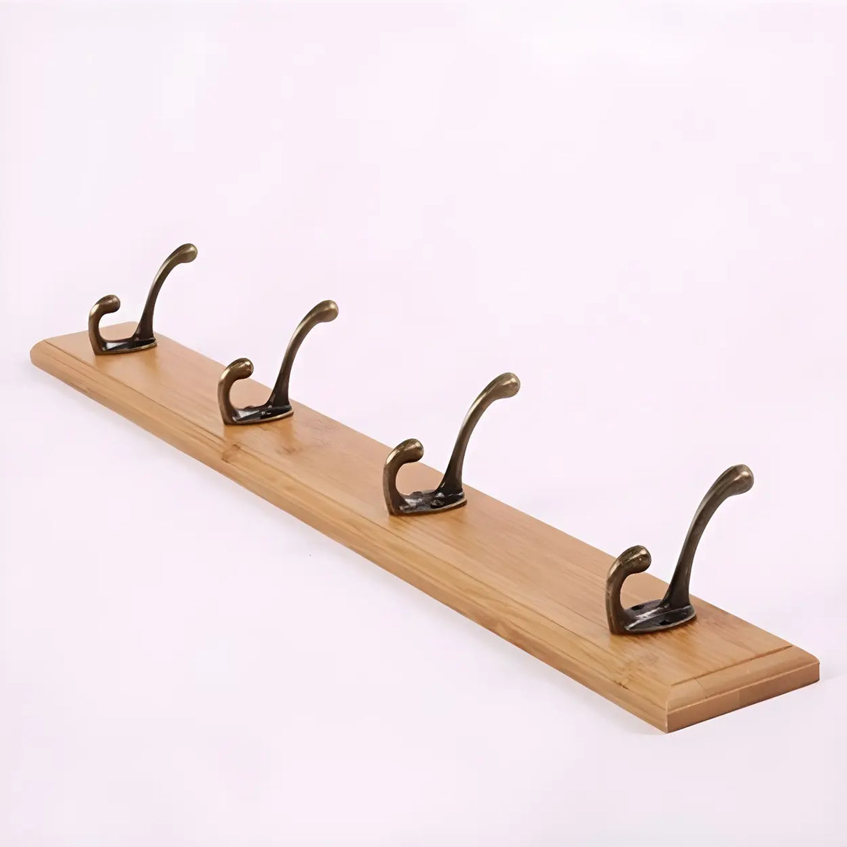 Rustic Brown Wooden Wall-Mount Coat Rack with Hooks Image - 2