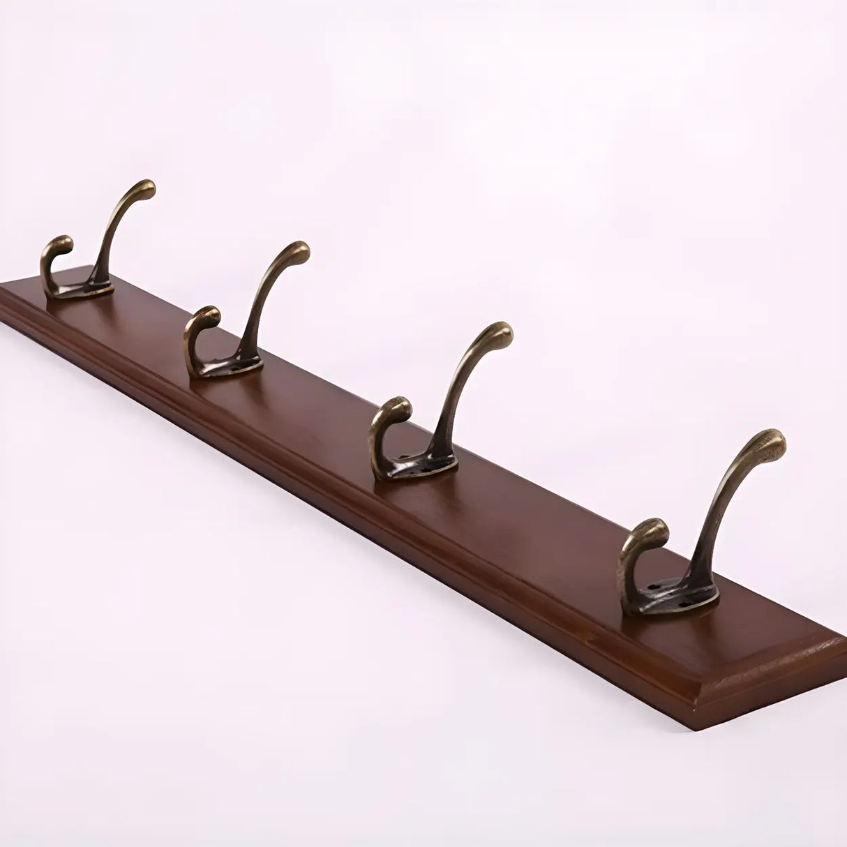 Rustic Brown Wooden Wall-Mount Coat Rack with Hooks Image - 3