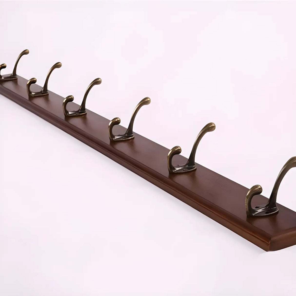 Rustic Brown Wooden Wall-Mount Coat Rack with Hooks Image - 30
