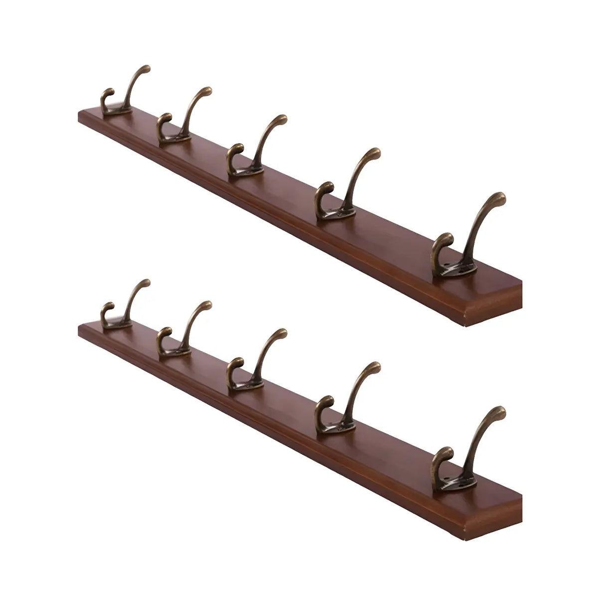 Rustic Brown Wooden Wall-Mount Coat Rack with Hooks Image - 32