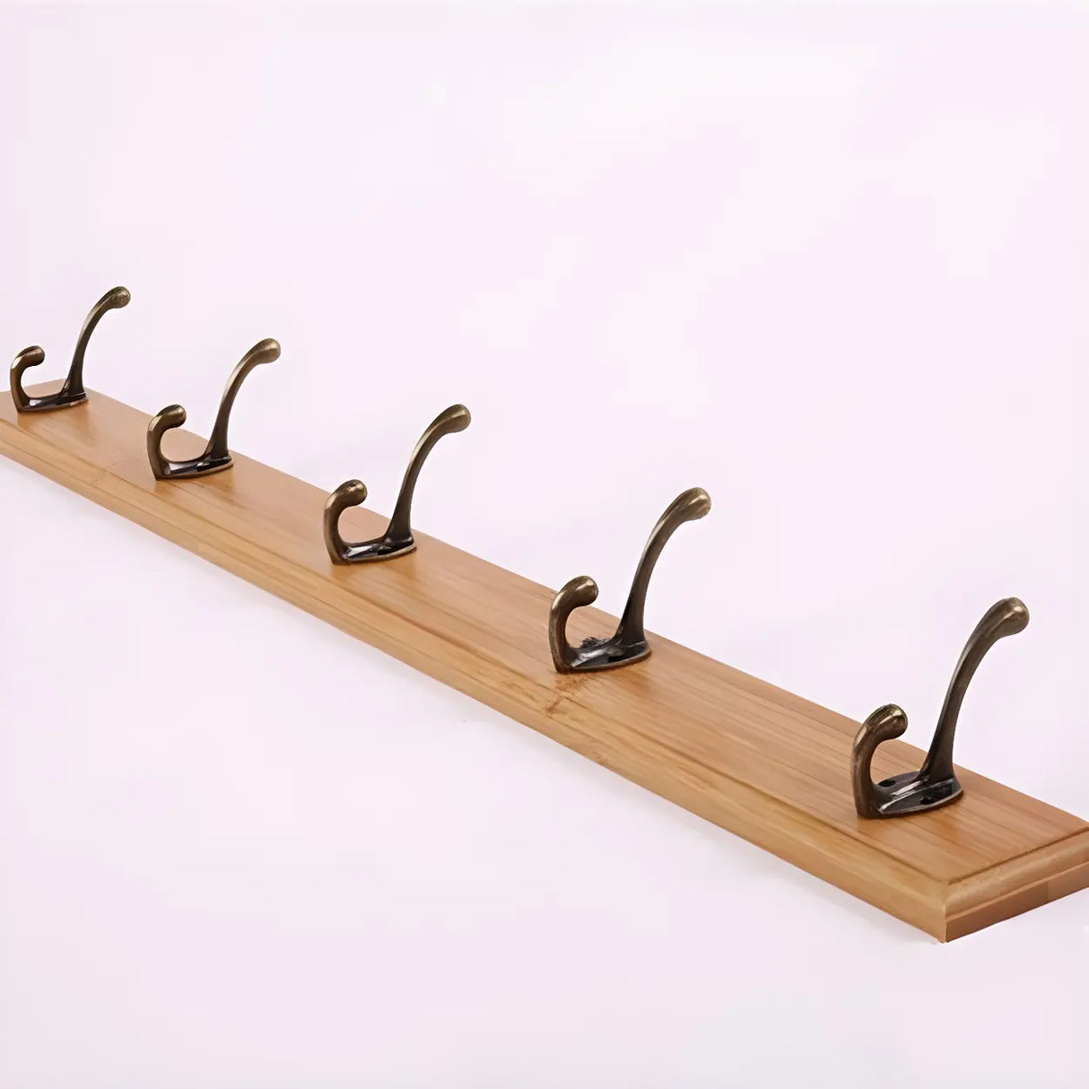 Rustic Brown Wooden Wall-Mount Coat Rack with Hooks Image - 5