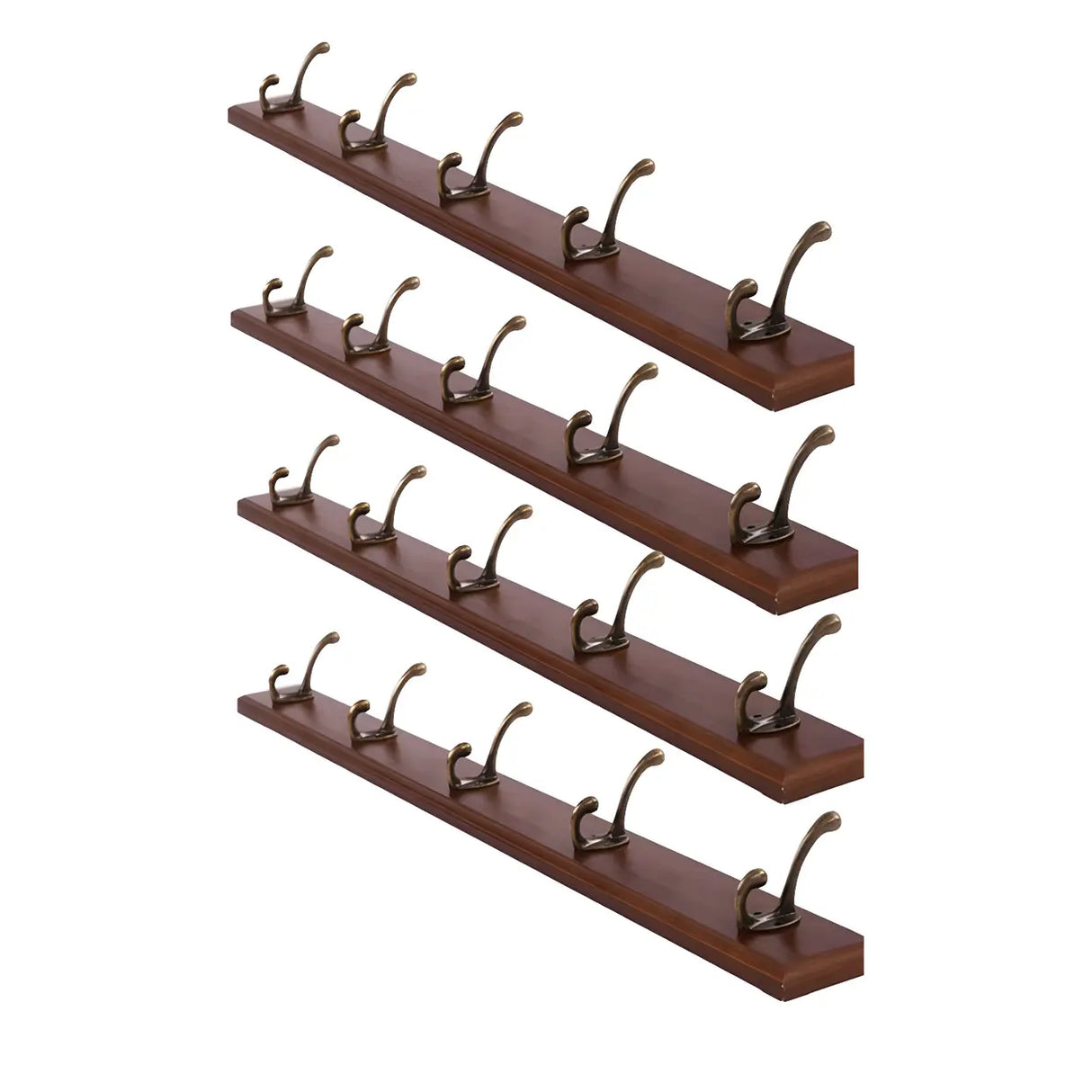 Rustic Brown Wooden Wall-Mount Coat Rack with Hooks Image - 33