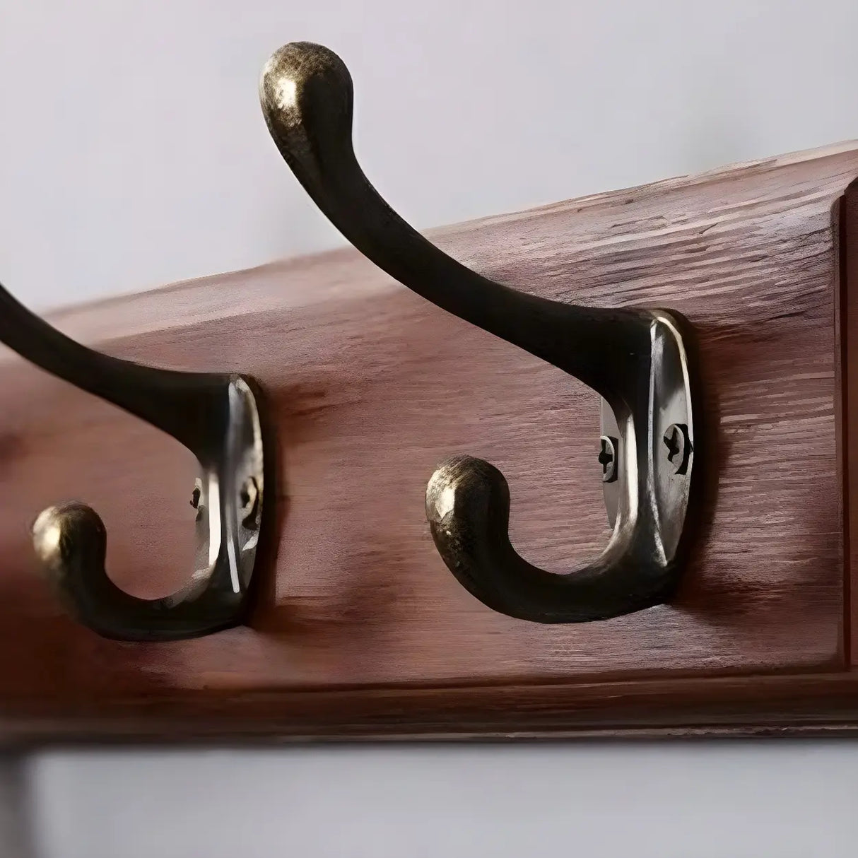 Rustic Brown Wooden Wall-Mount Coat Rack with Hooks Image - 6