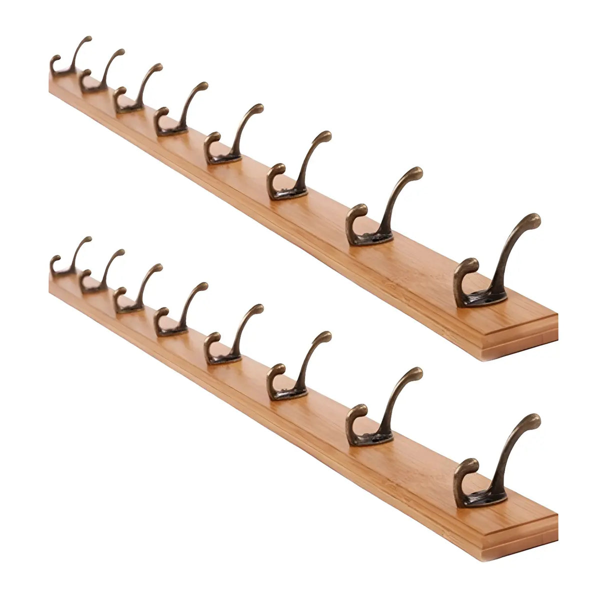 Rustic Brown Wooden Wall-Mount Coat Rack with Hooks Image - 34