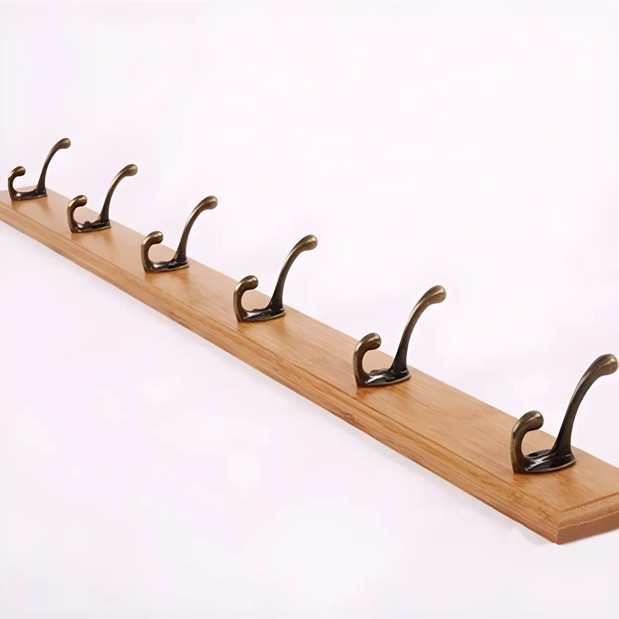Rustic Brown Wooden Wall-Mount Coat Rack with Hooks Image - 7