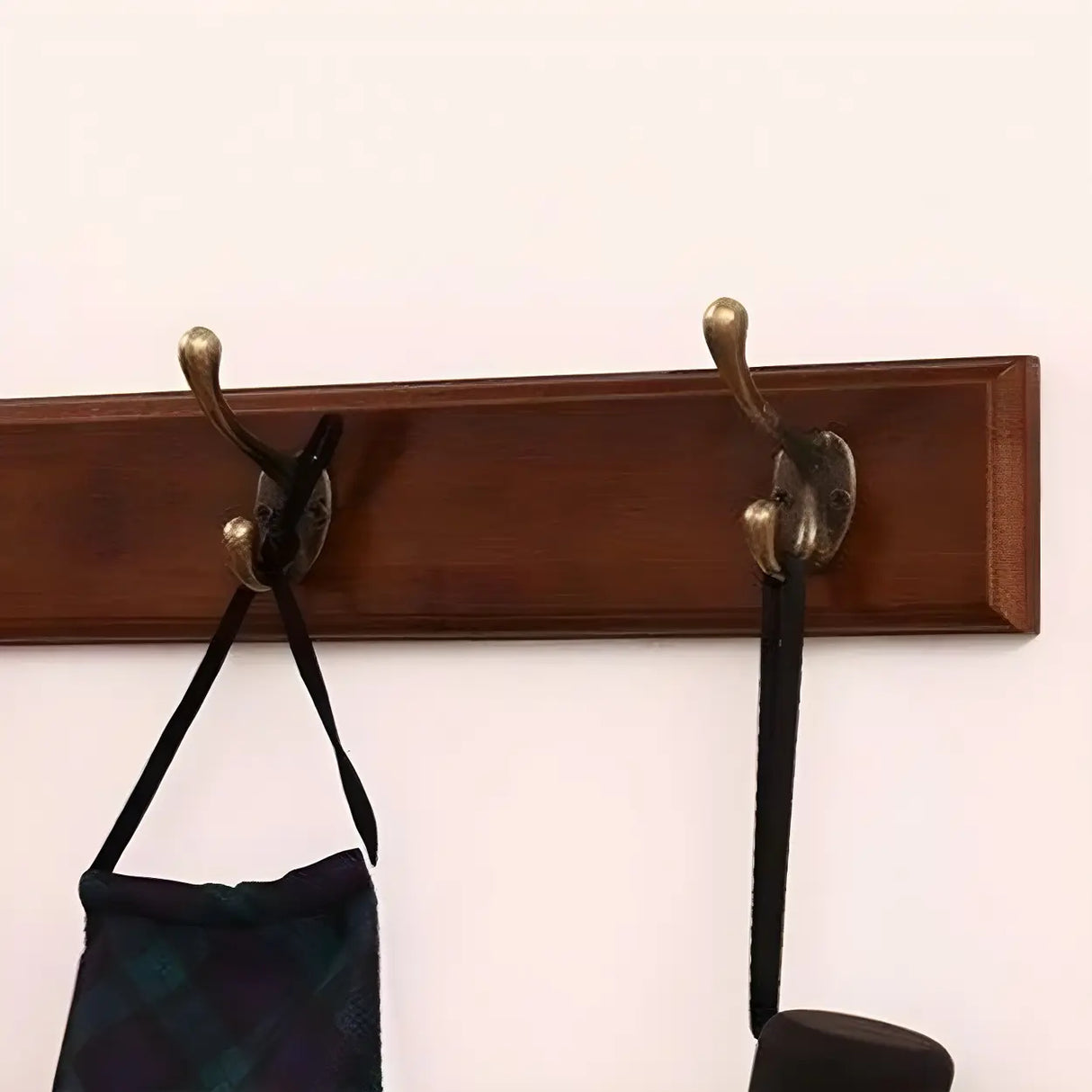 Rustic Brown Wooden Wall-Mount Coat Rack with Hooks Image - 8