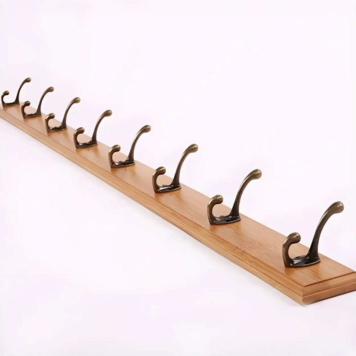 Rustic Brown Wooden Wall-Mount Coat Rack with Hooks Image - 9