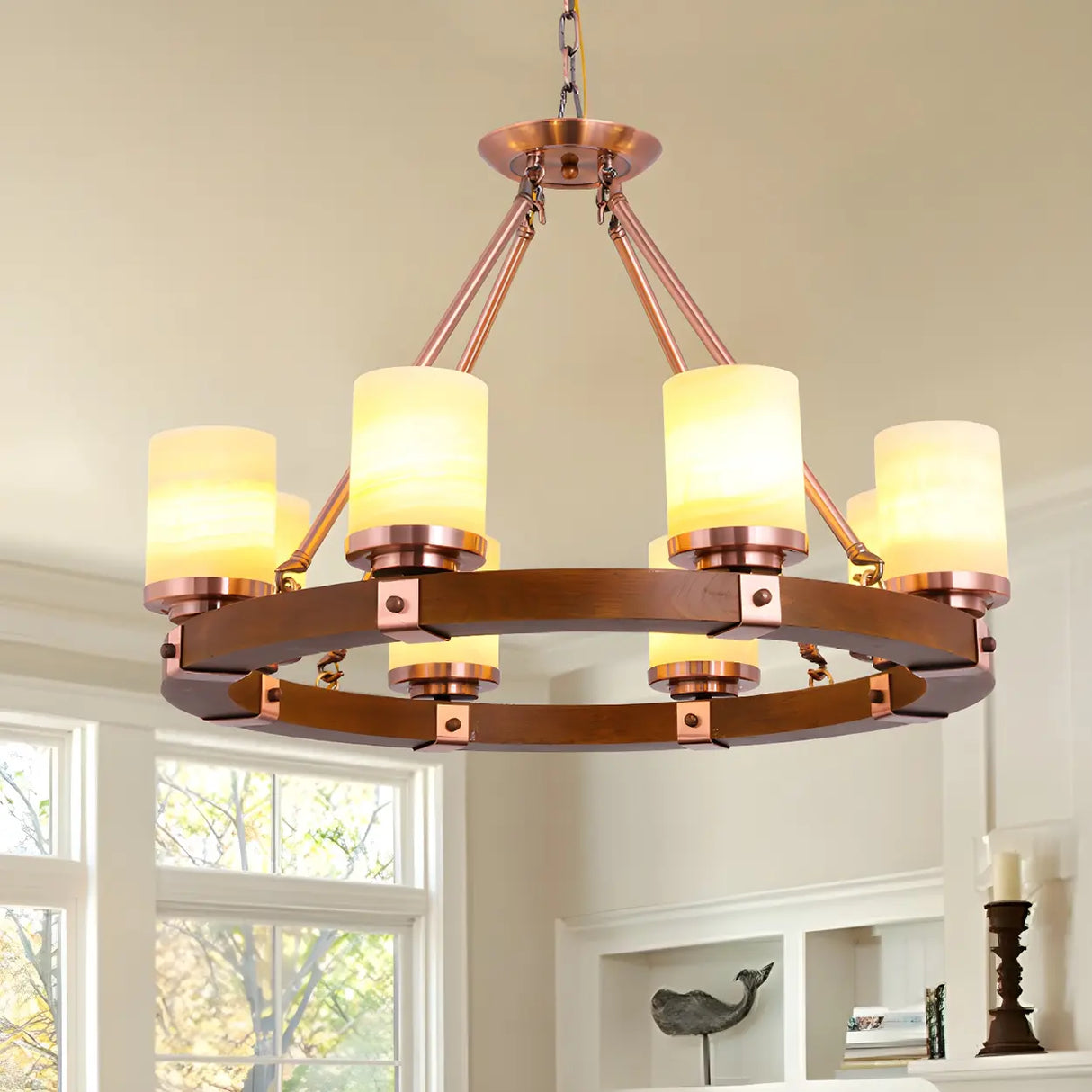 Rustic Classic Living Room Circular Cylinder Chandelier Image - 11