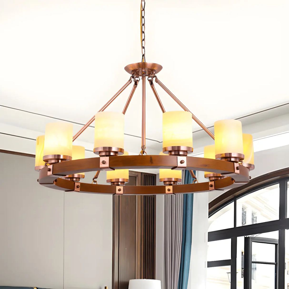 Rustic Classic Living Room Circular Cylinder Chandelier Image - 16