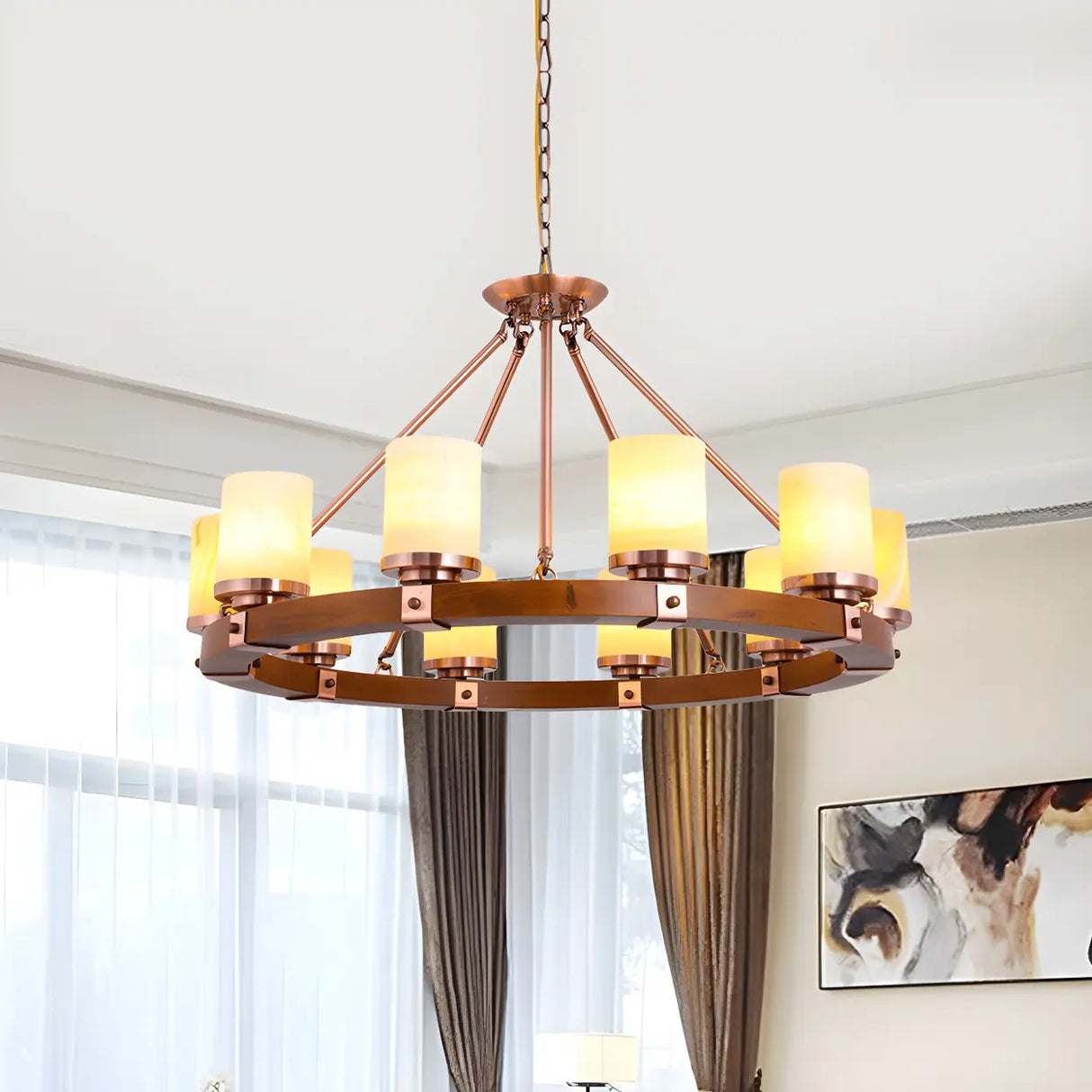 Rustic Classic Living Room Circular Cylinder Chandelier Image - 17