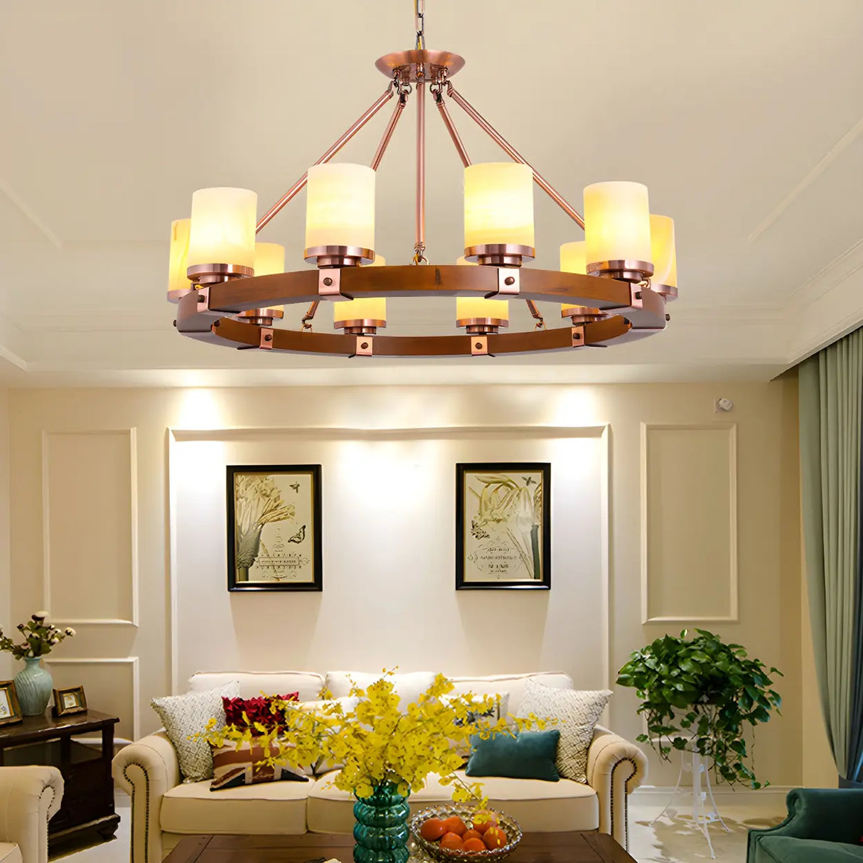 Rustic Classic Living Room Circular Cylinder Chandelier Image - 18