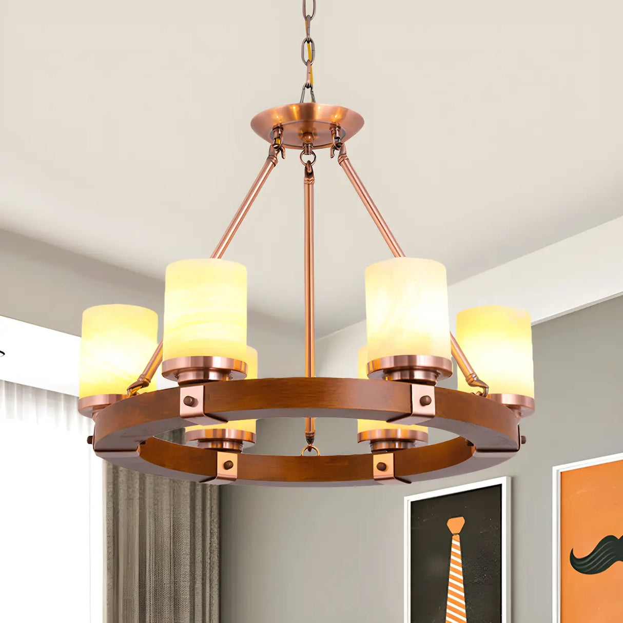 Rustic Classic Living Room Circular Cylinder Chandelier Image - 6