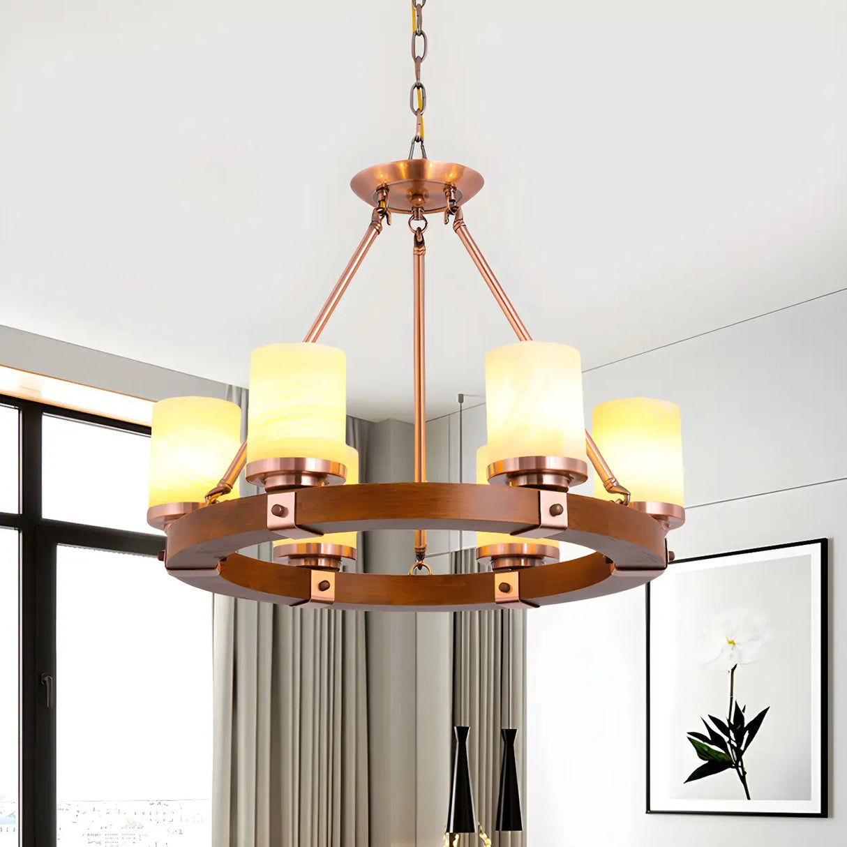 Rustic Classic Living Room Circular Cylinder Chandelier Image - 7