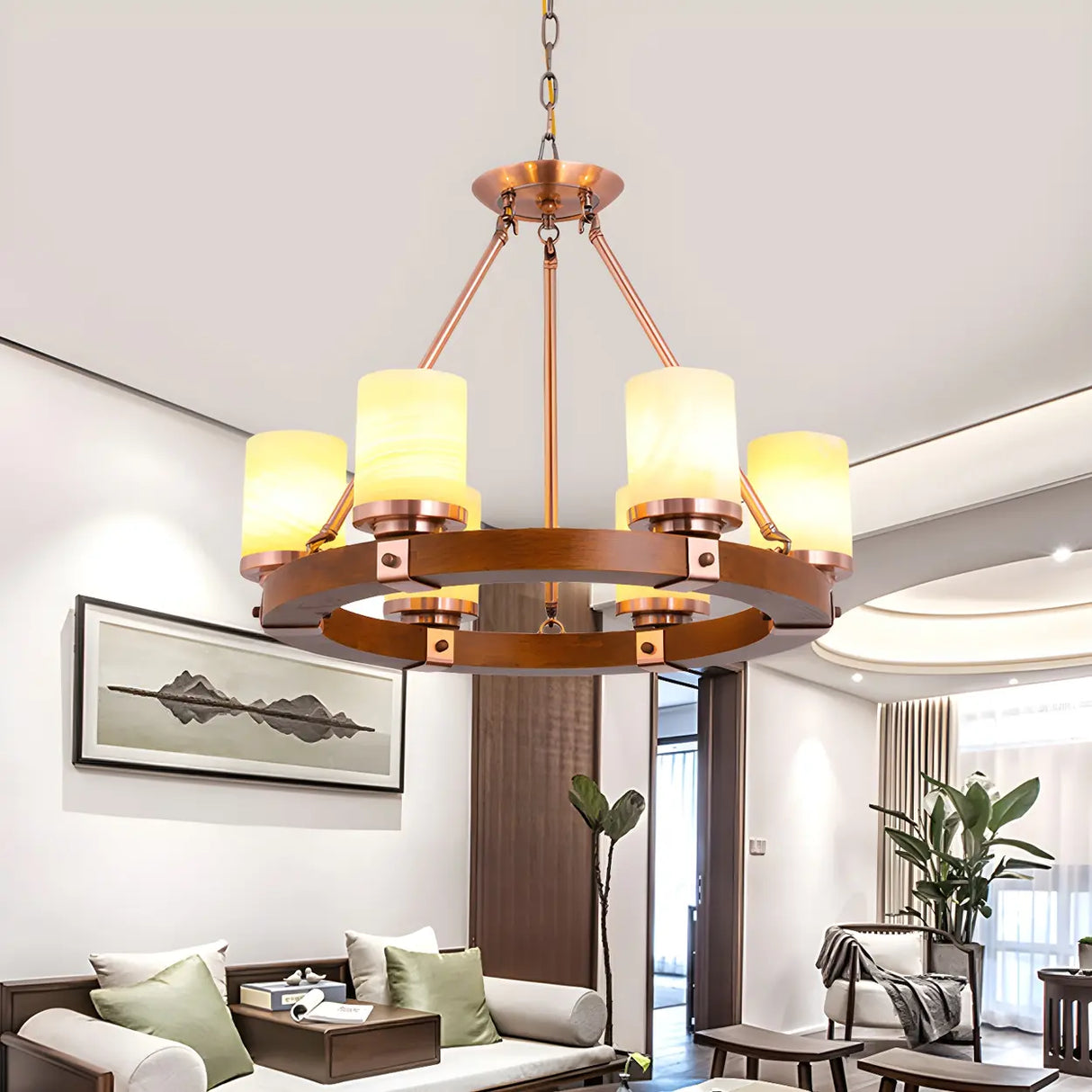 Rustic Classic Living Room Circular Cylinder Chandelier Image - 8