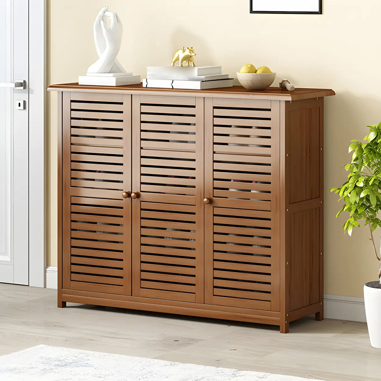 Rustic Closed Back Wood Hallway Brown Medium Shoe Cabinet Image - 18