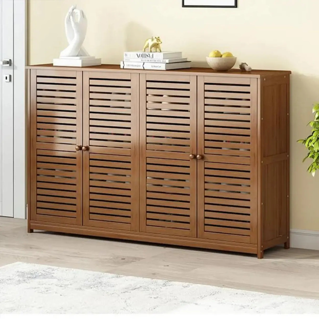 Rustic Closed Back Wood Hallway Brown Medium Shoe Cabinet Image - 2