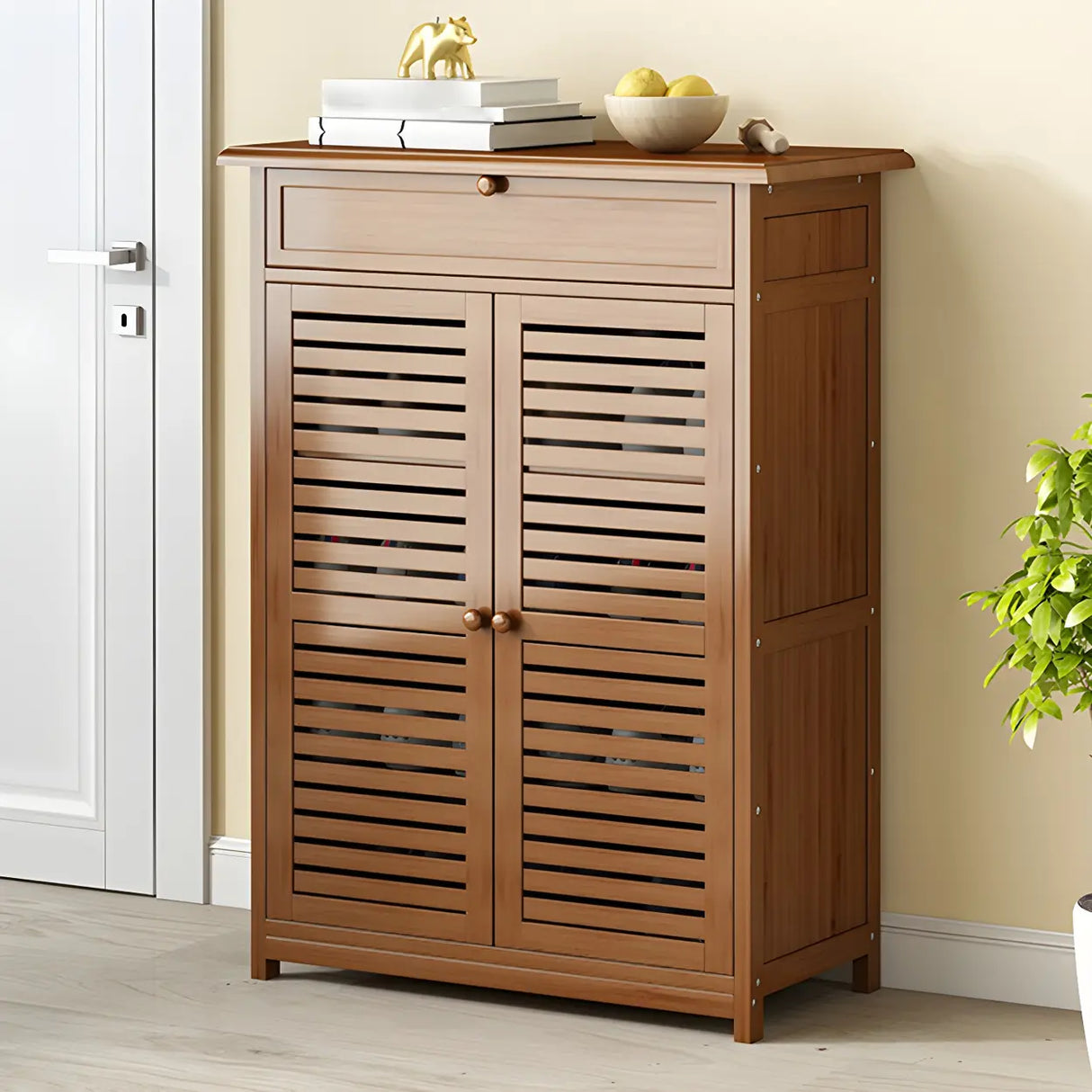 Rustic Closed Back Wood Hallway Brown Medium Shoe Cabinet Image - 8