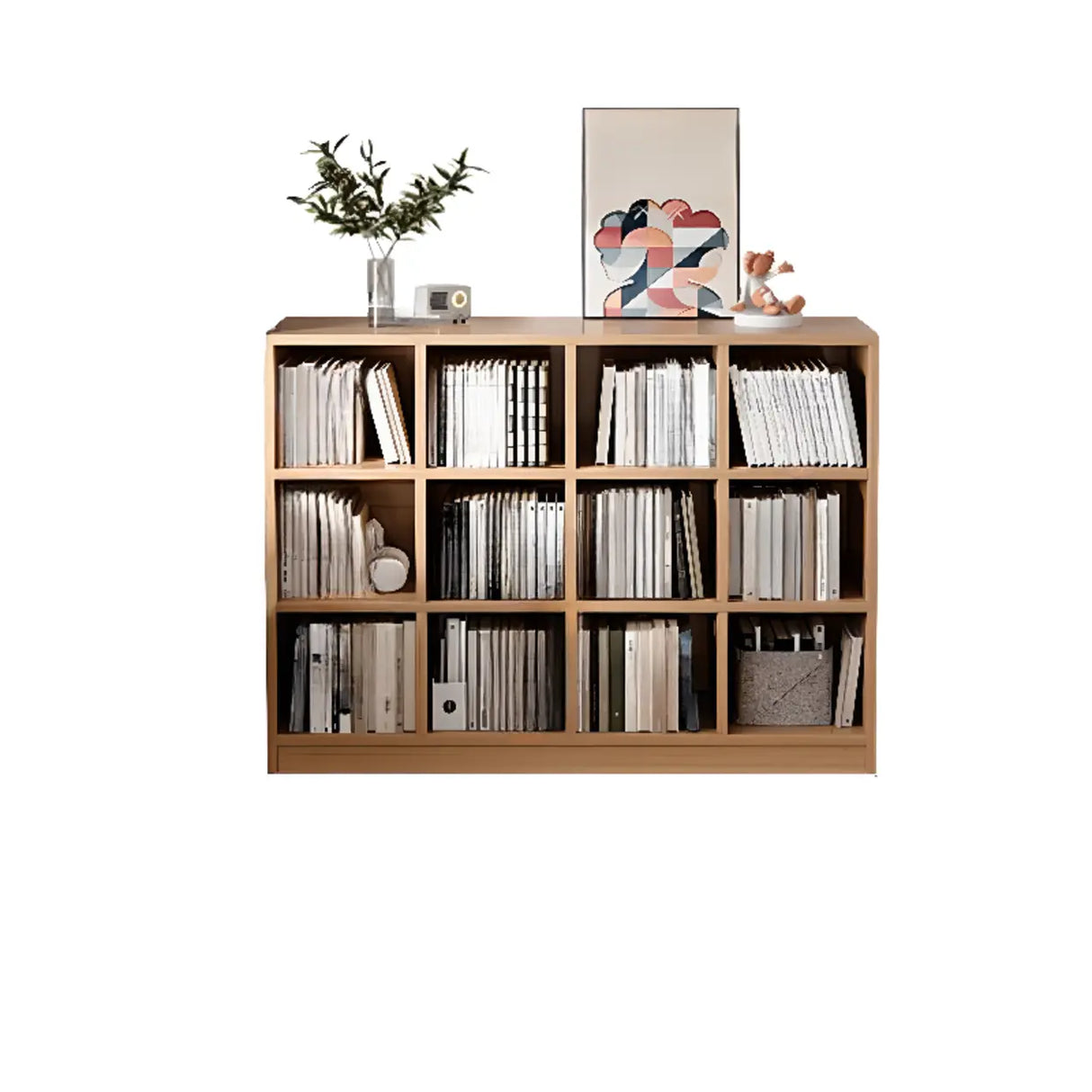 Rustic Closed Oak Finish Wood Storage Cubes Bookcase Image - 12