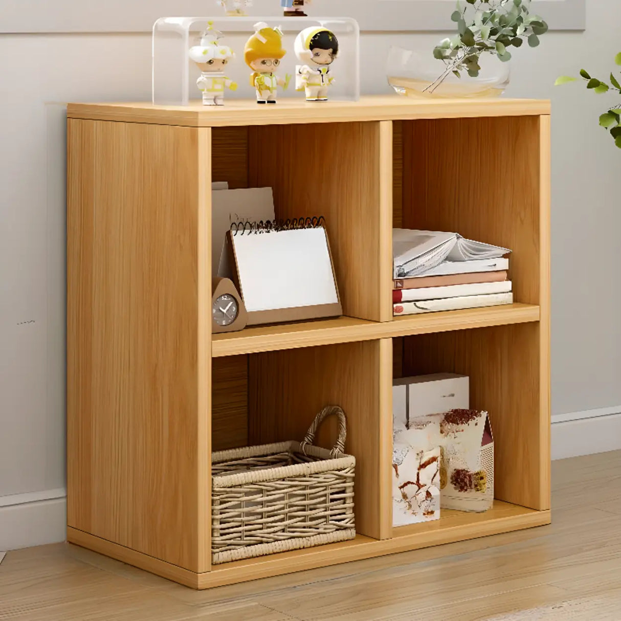 Rustic Closed Oak Finish Wood Storage Cubes Bookcase Image - 13