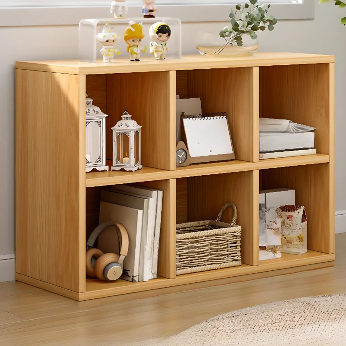 Rustic Closed Oak Finish Wood Storage Cubes Bookcase Image - 14