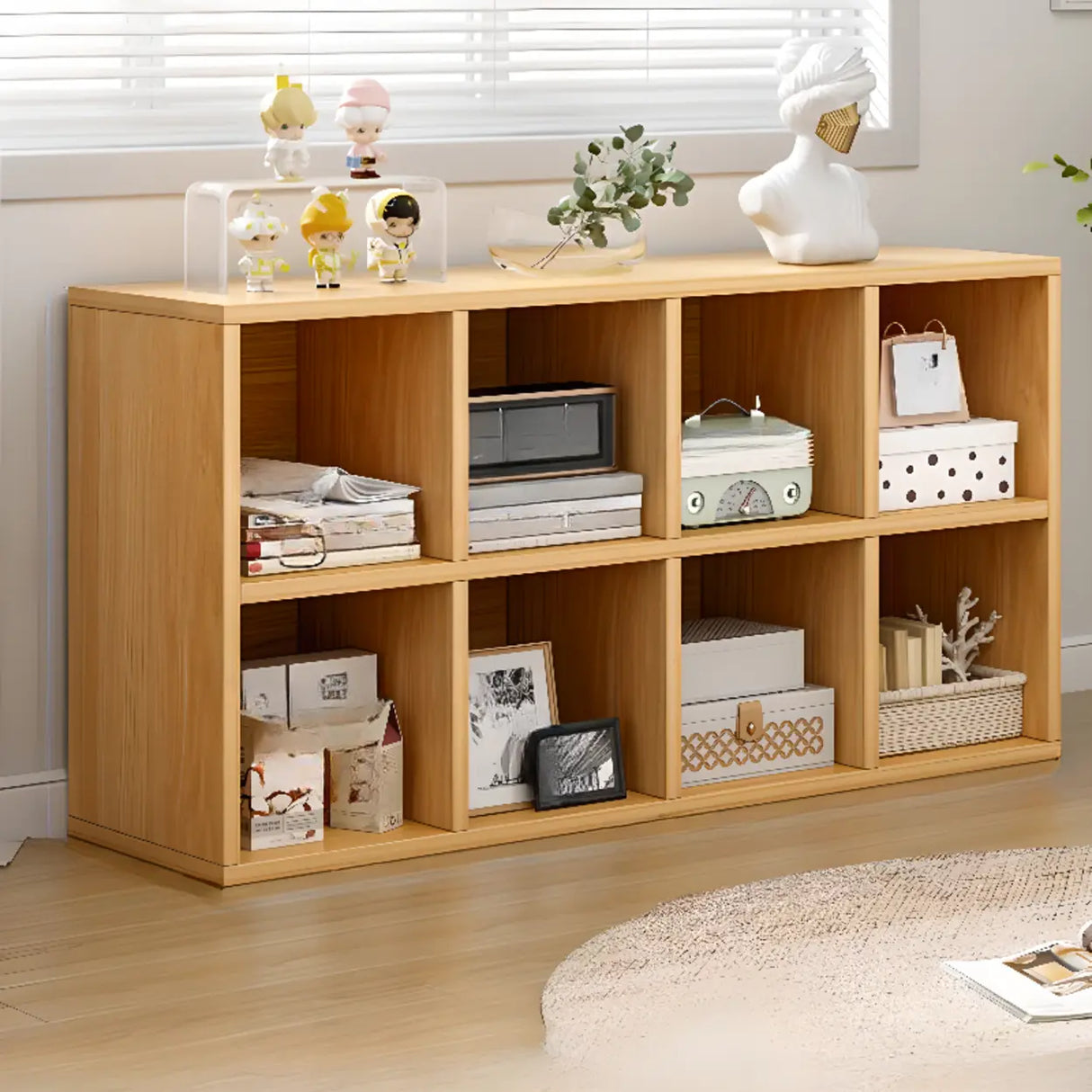 Rustic Closed Oak Finish Wood Storage Cubes Bookcase Image - 15