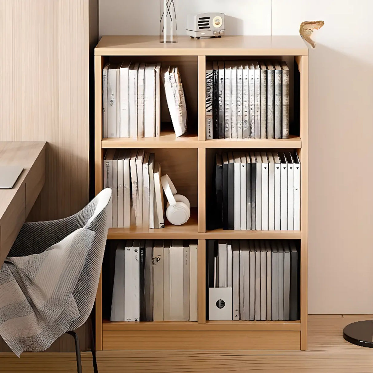 Rustic Closed Oak Finish Wood Storage Cubes Bookcase Image - 16