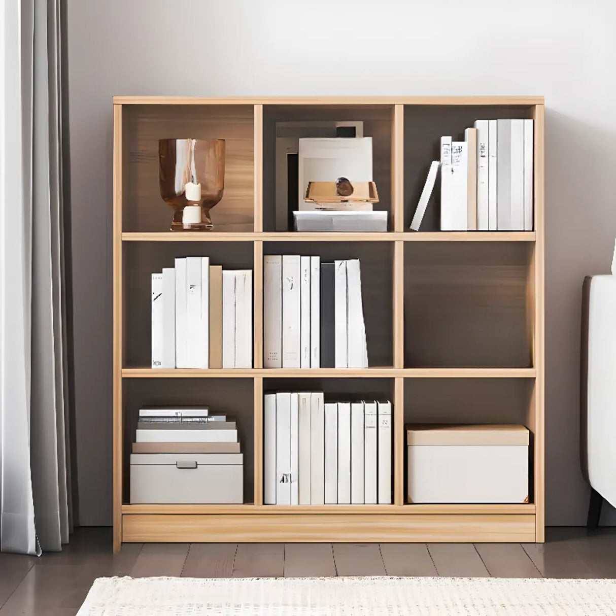 Rustic Closed Oak Finish Wood Storage Cubes Bookcase Image - 17