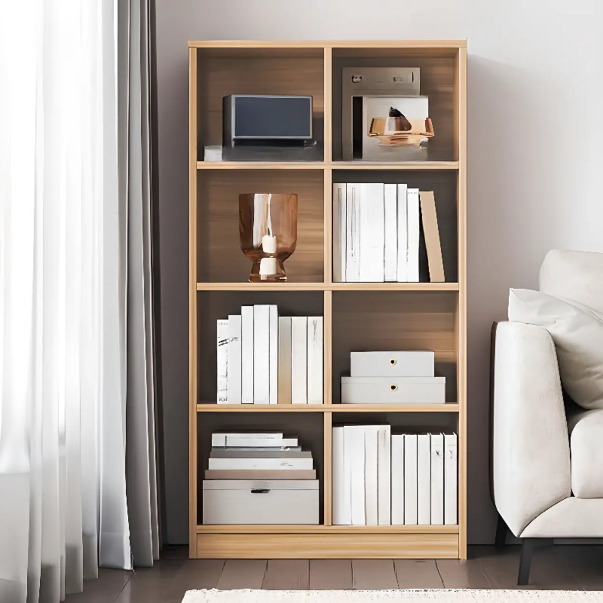 Rustic Closed Oak Finish Wood Storage Cubes Bookcase Image - 18