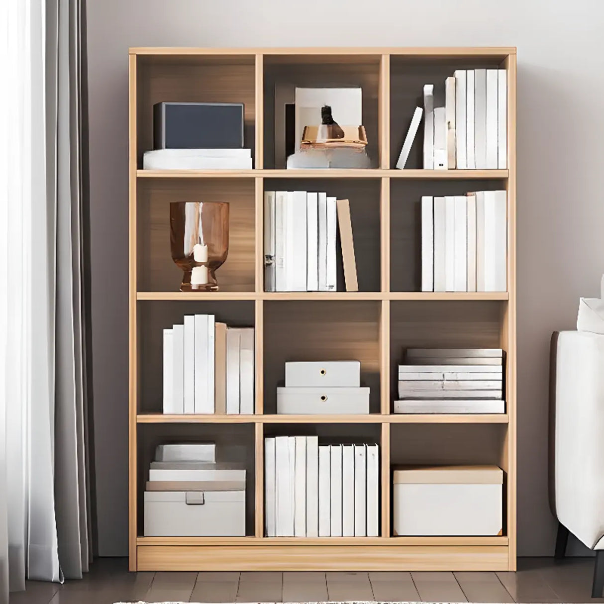 Rustic Closed Oak Finish Wood Storage Cubes Bookcase Image - 19