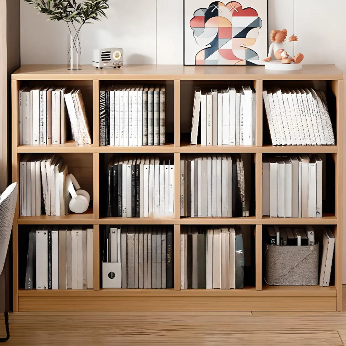 Rustic Closed Oak Finish Wood Storage Cubes Bookcase Image - 20