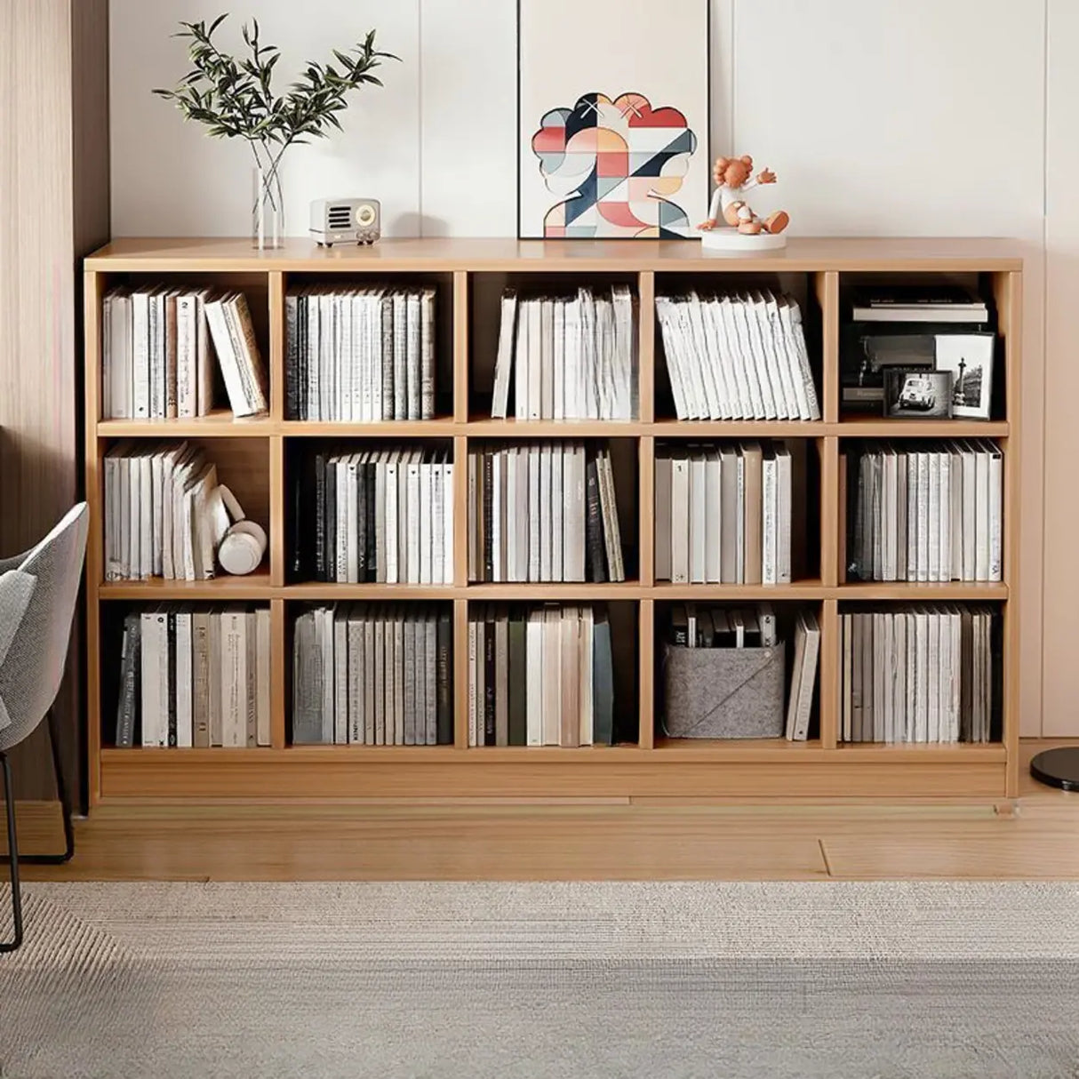Rustic Closed Oak Finish Wood Storage Cubes Bookcase Image - 21