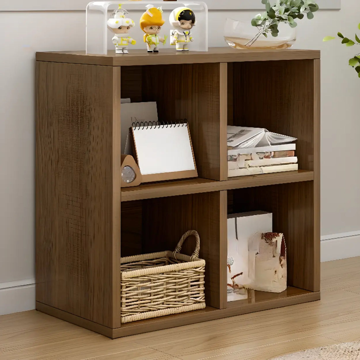 Rustic Closed Oak Finish Wood Storage Cubes Bookcase Image - 22