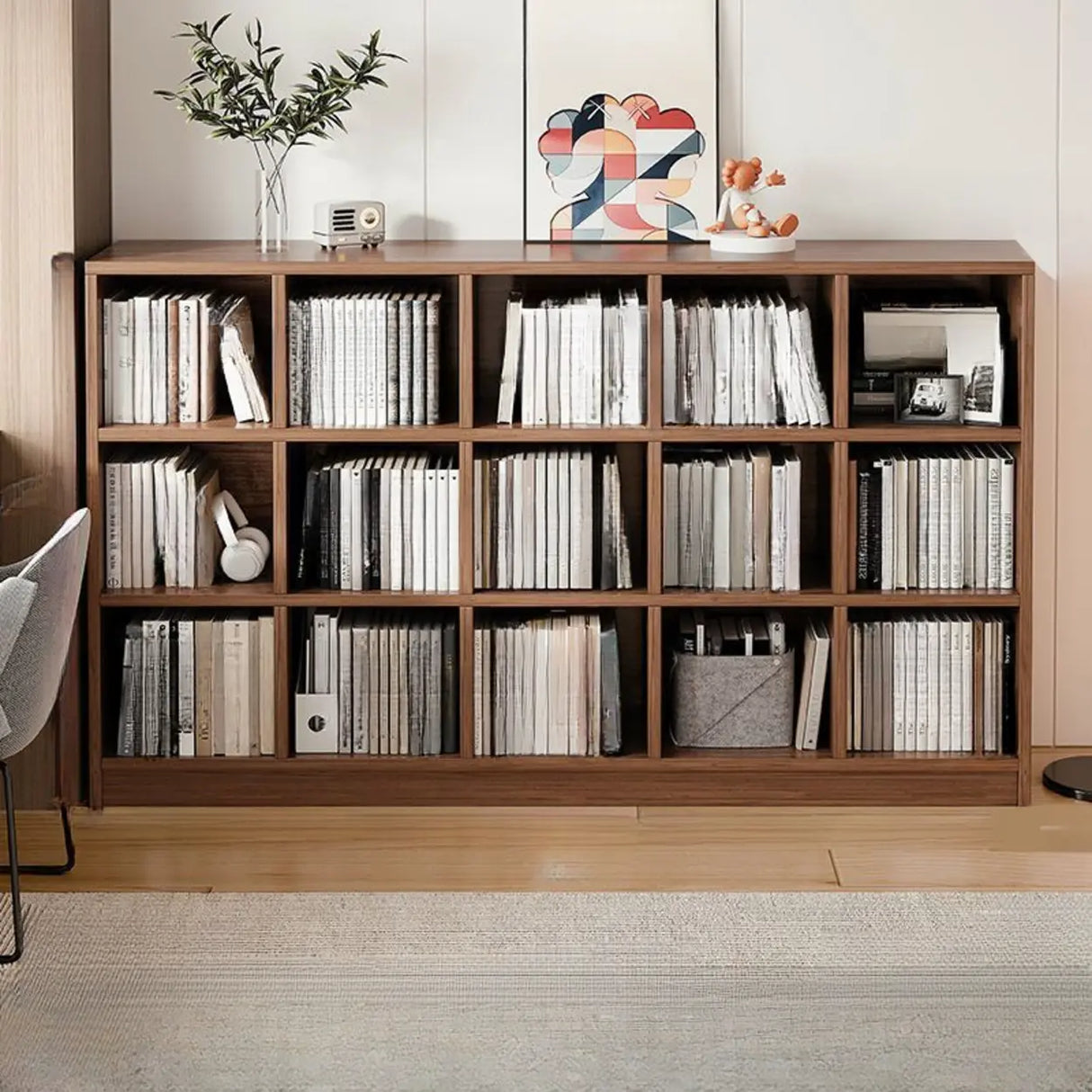 Rustic Closed Oak Finish Wood Storage Cubes Bookcase Image - 23