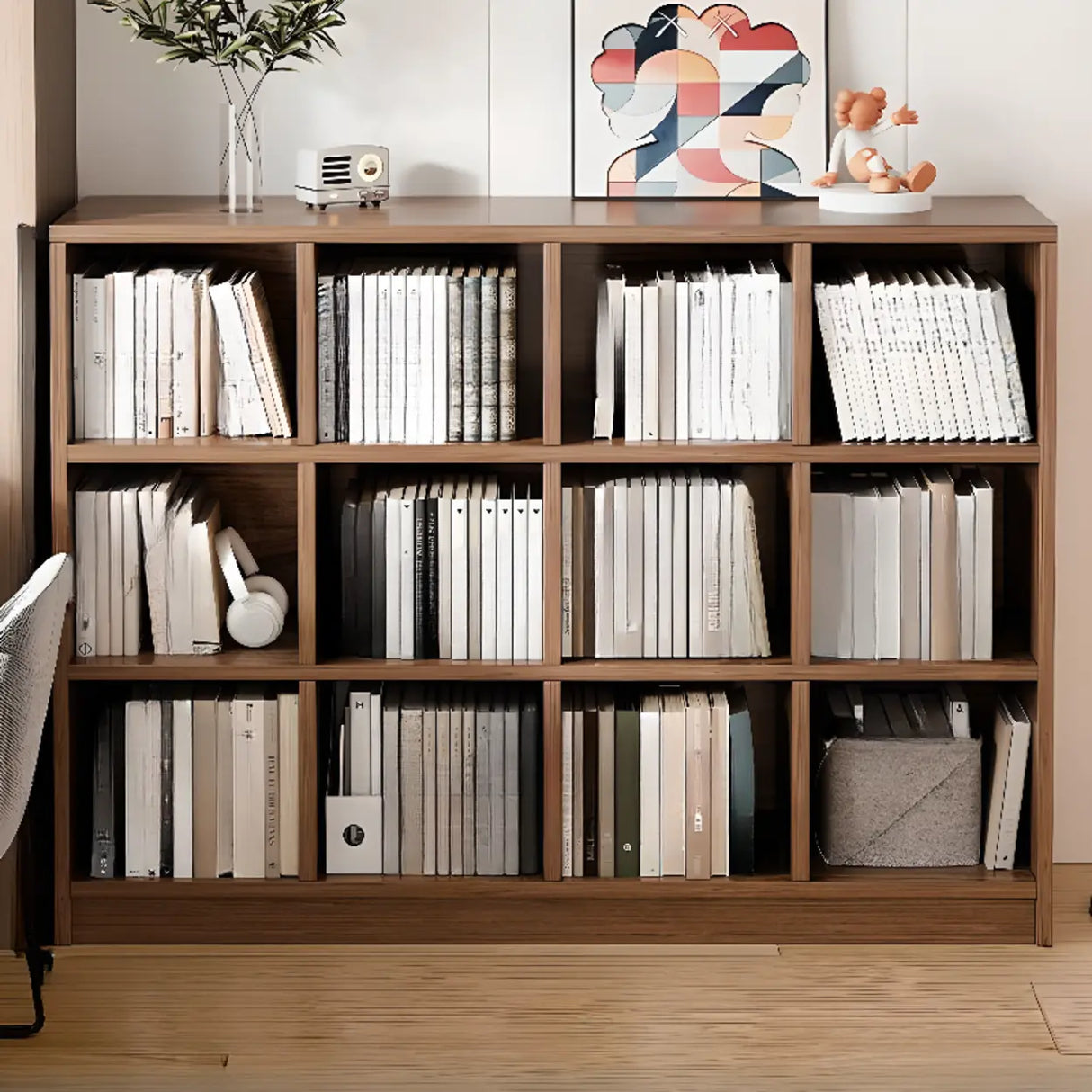 Rustic Closed Oak Finish Wood Storage Cubes Bookcase Image - 24