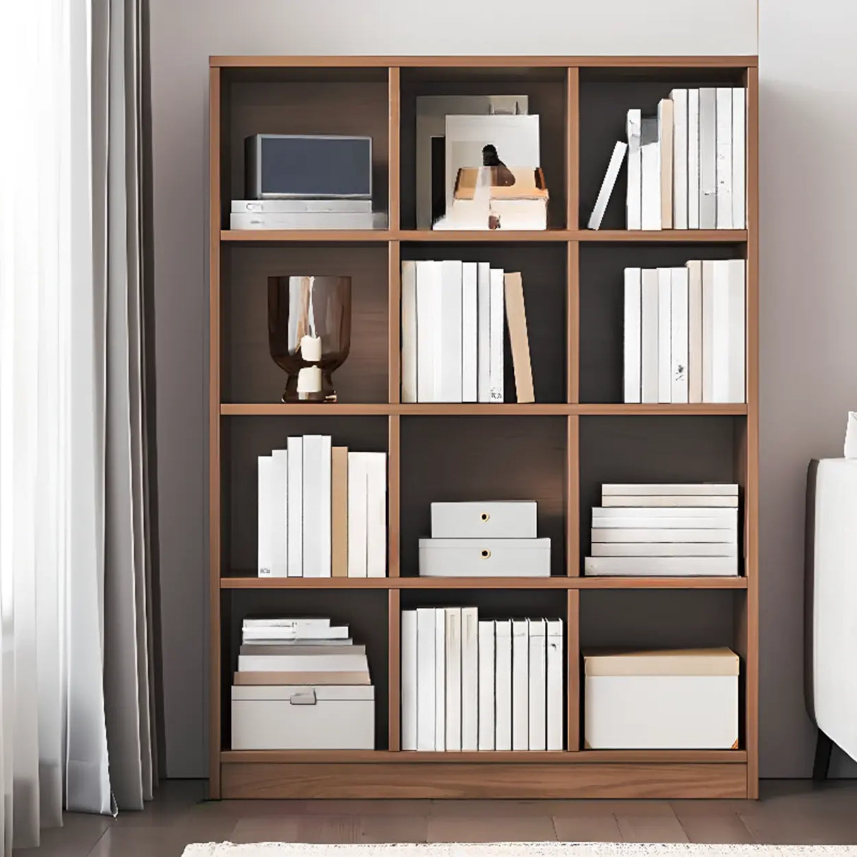 Rustic Closed Oak Finish Wood Storage Cubes Bookcase Image - 25