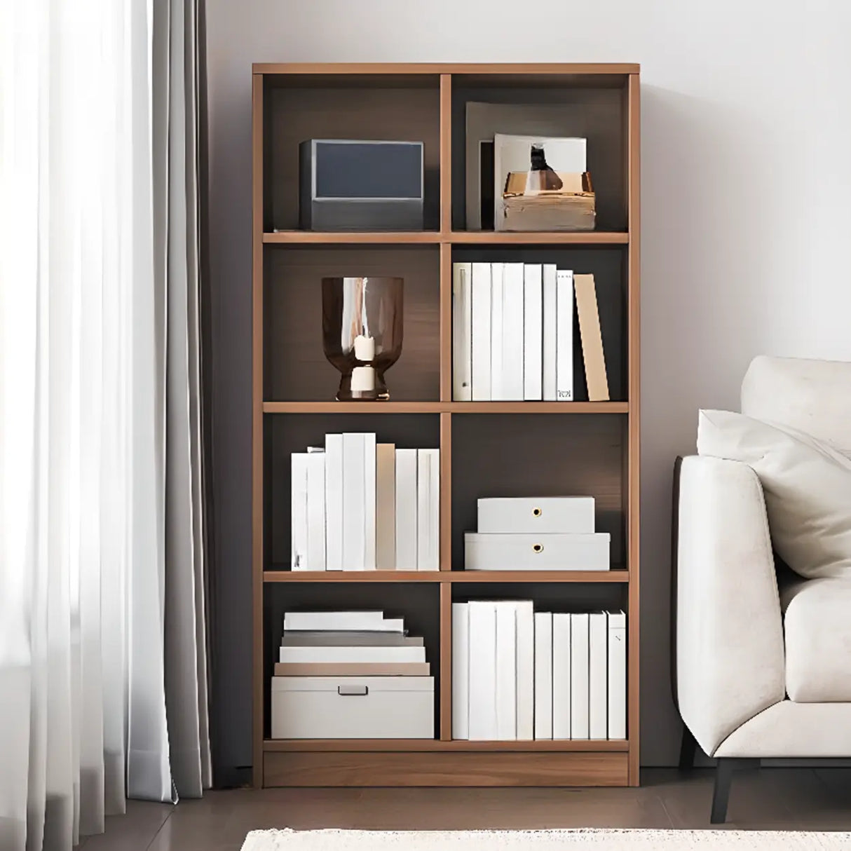 Rustic Closed Oak Finish Wood Storage Cubes Bookcase Image - 26