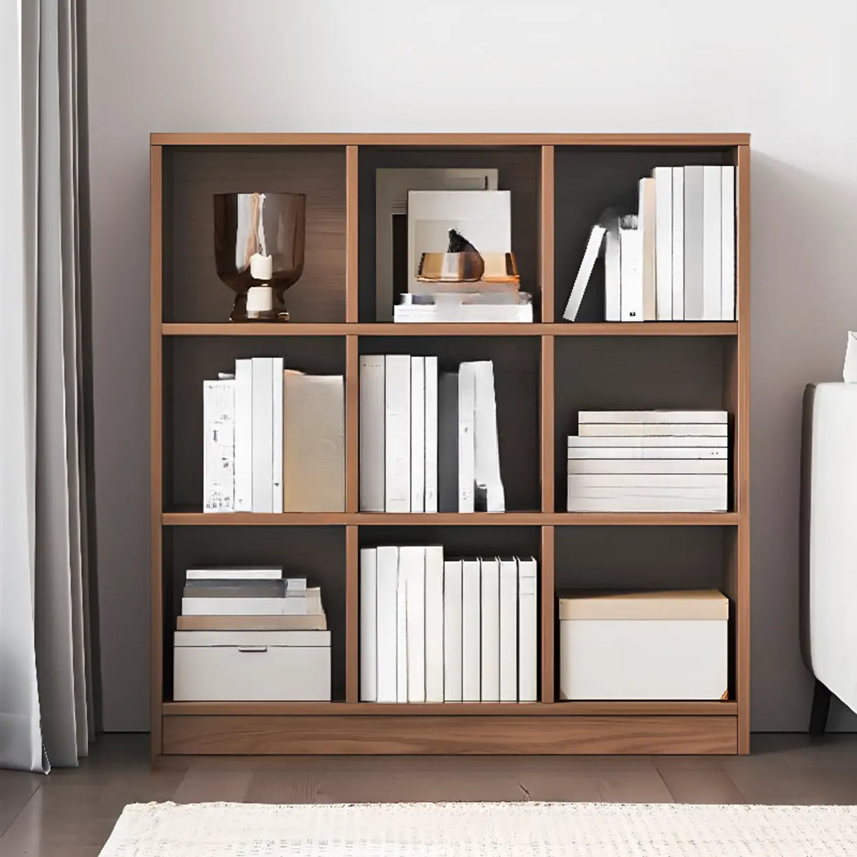 Rustic Closed Oak Finish Wood Storage Cubes Bookcase Image - 27