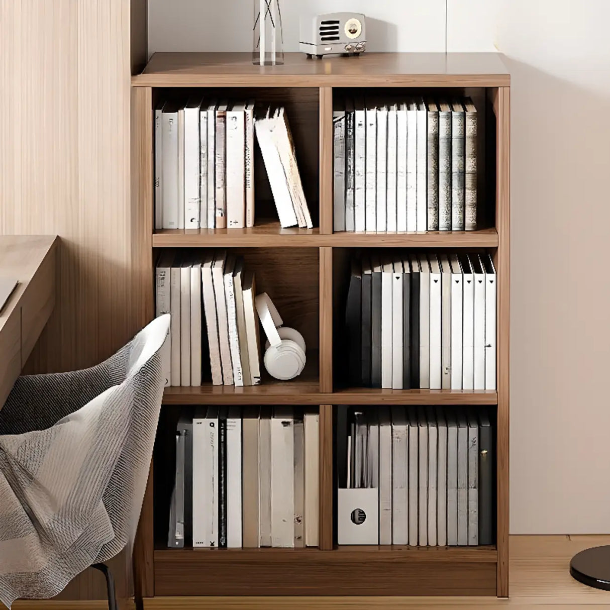 Rustic Closed Oak Finish Wood Storage Cubes Bookcase Image - 28