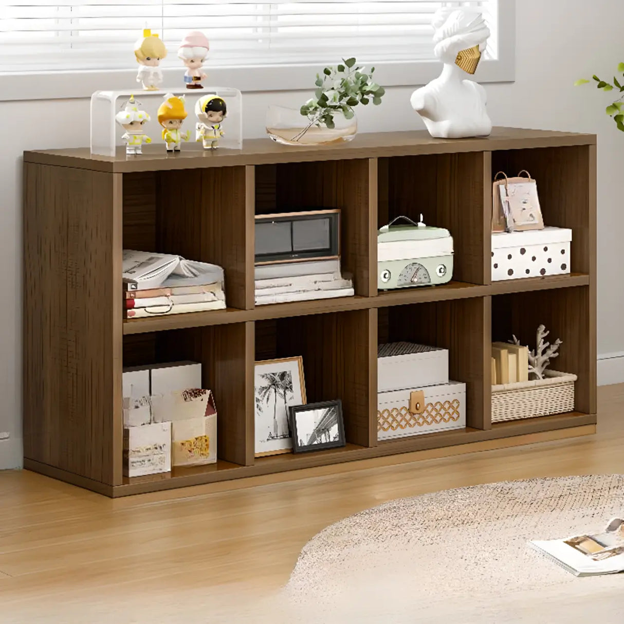 Rustic Closed Oak Finish Wood Storage Cubes Bookcase Image - 29