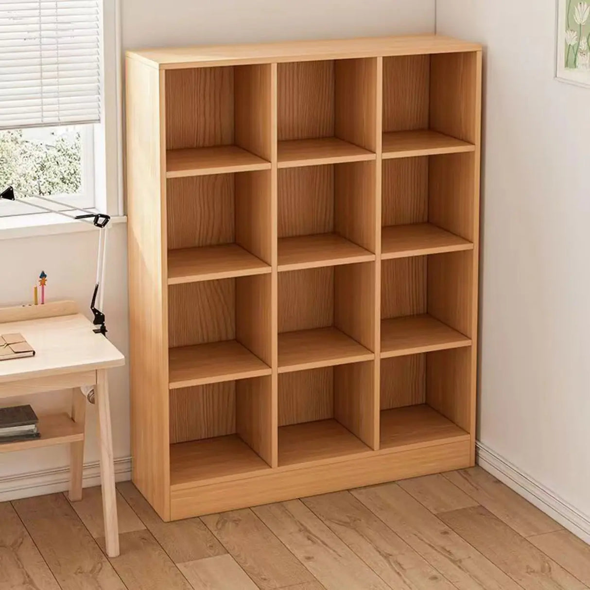 Rustic Closed Oak Finish Wood Storage Cubes Bookcase Image - 2