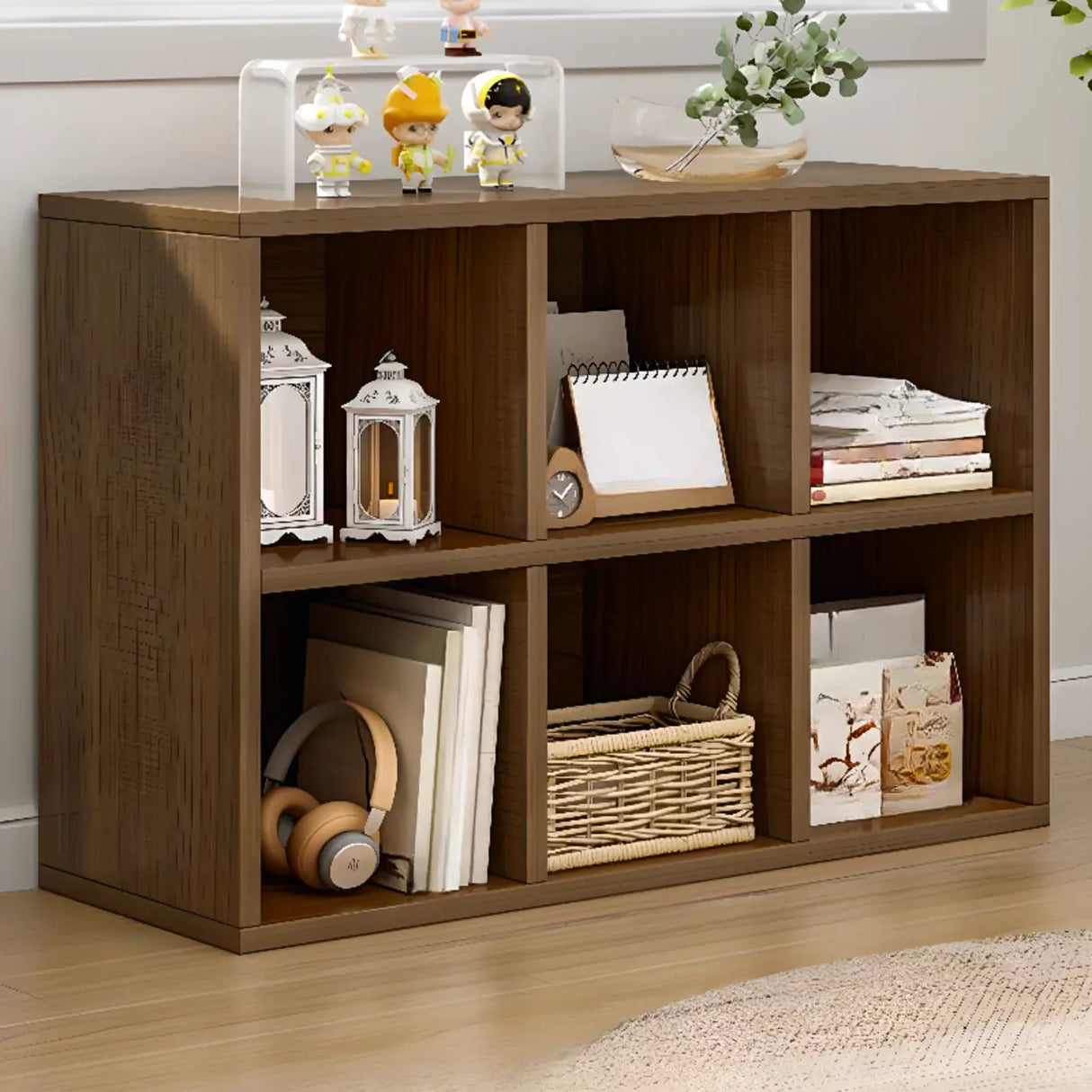 Rustic Closed Oak Finish Wood Storage Cubes Bookcase Image - 30