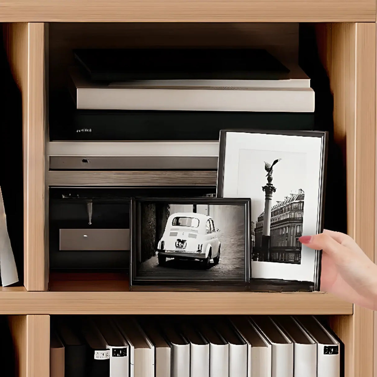 Rustic Closed Oak Finish Wood Storage Cubes Bookcase Image - 4