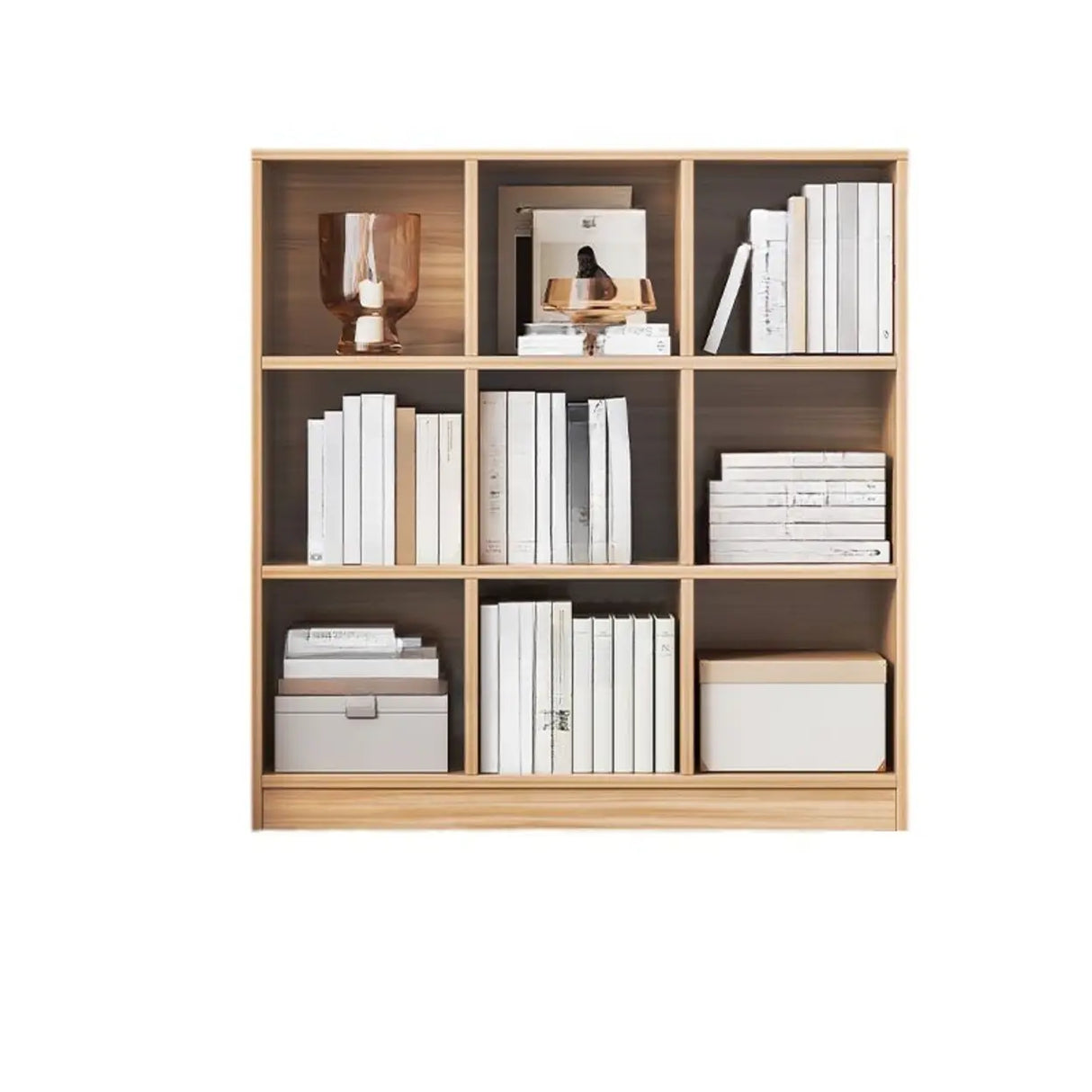 Rustic Closed Oak Finish Wood Storage Cubes Bookcase Image - 5