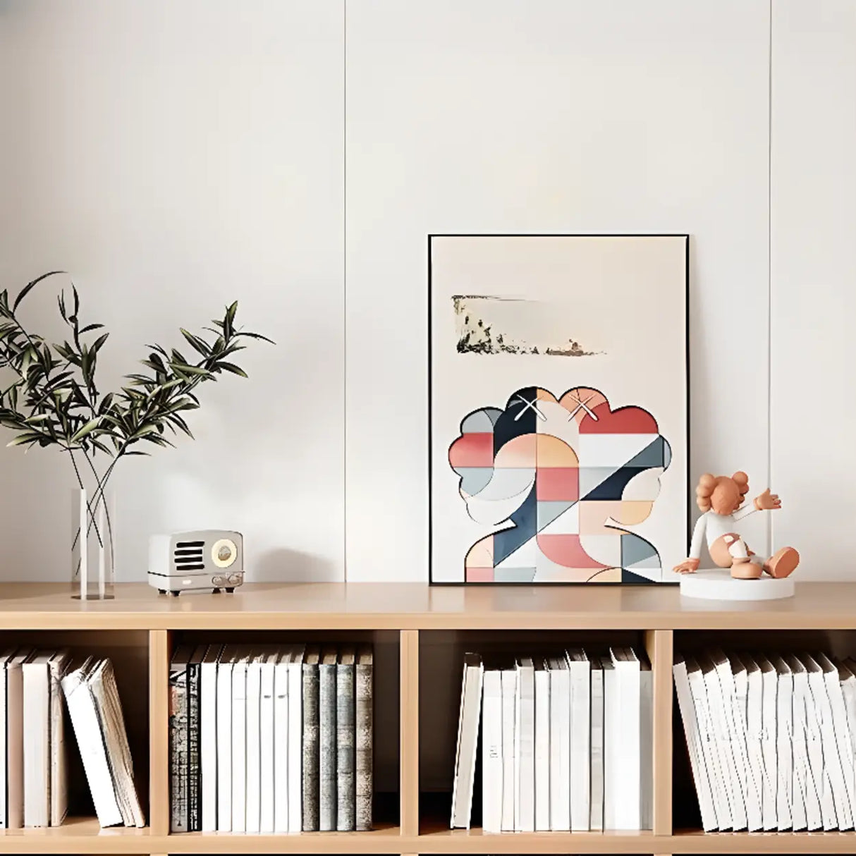 Rustic Closed Oak Finish Wood Storage Cubes Bookcase Image - 6